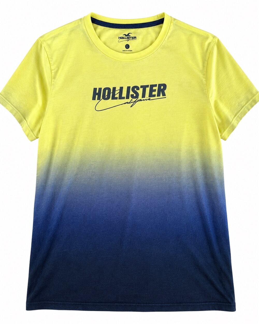 Hollister California Men’s Large Yellow Blue Ombre Graphic T-Shirt